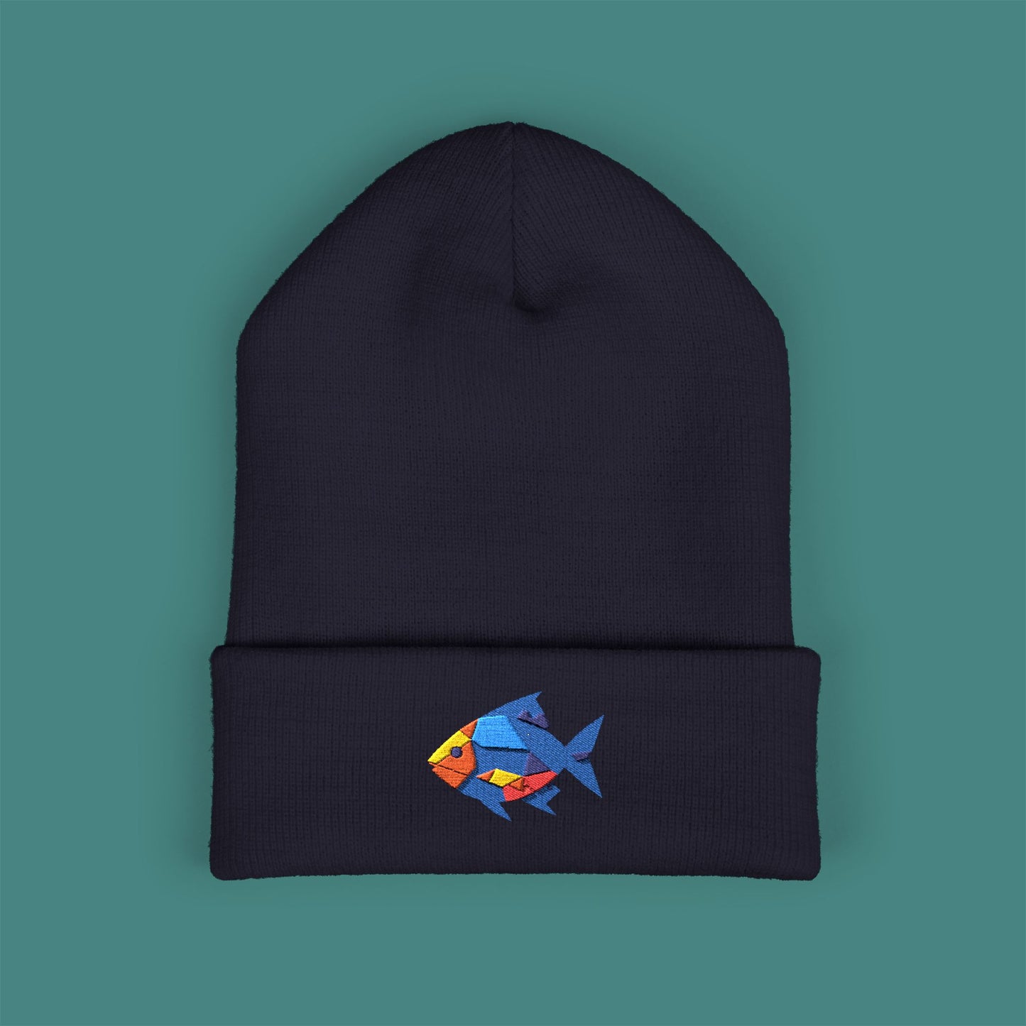 Geometric Polygon Fish Embroidered Beanie