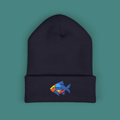 Geometric Polygon Fish Embroidered Beanie