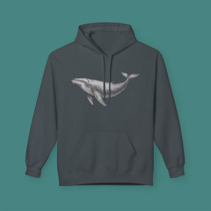 Vintage Etching Whale Fleece Unisex Hoodie