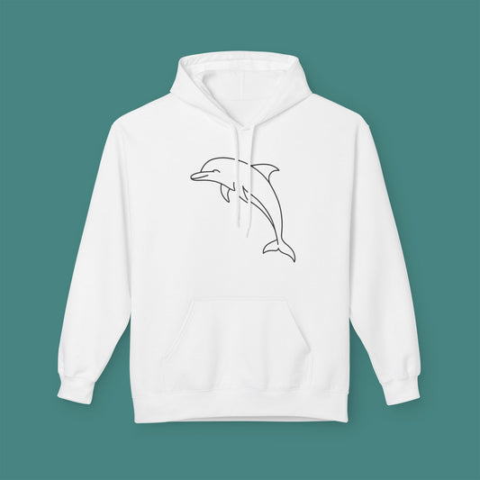 Minimalist Line Art Dolphin Fleece Unisex Hoodie