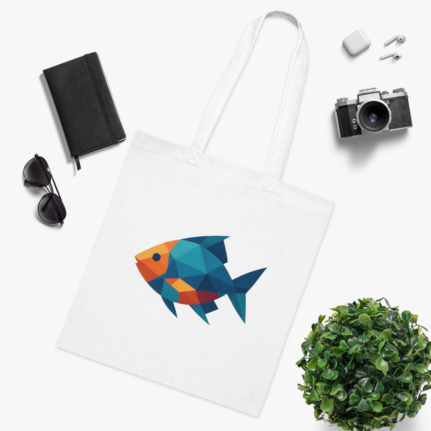 Geometric Polygon Fish Tote Bag