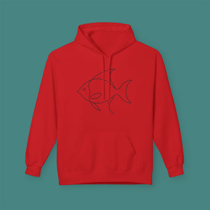 Minimalist Line Art Fish Fleece Unisex Hoodie