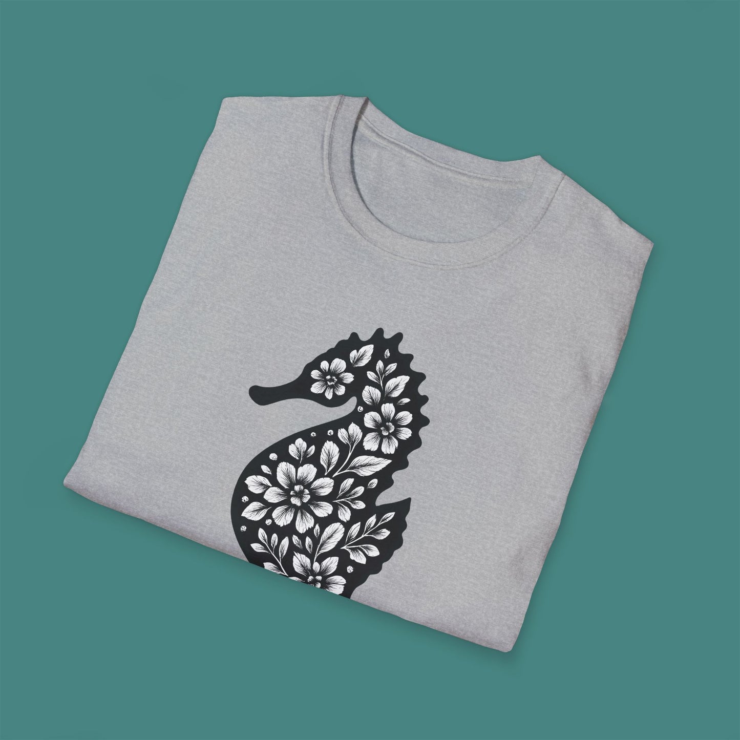 Floral Seahorse Silhouette Unisex T-Shirt