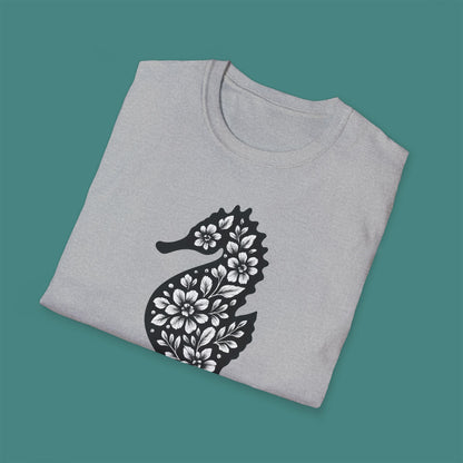 Floral Seahorse Silhouette Unisex T-Shirt