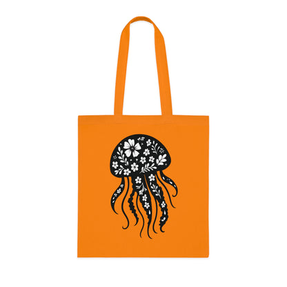 Floral Jellyfish Silhouette Tote Bag