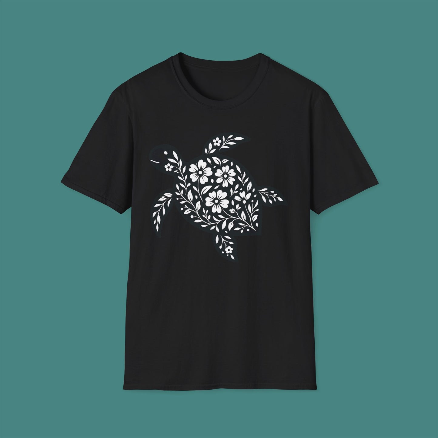Floral Turtle Silhouette Unisex T-Shirt