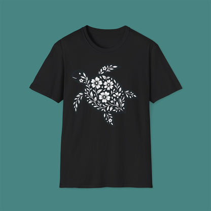 Floral Turtle Silhouette Unisex T-Shirt
