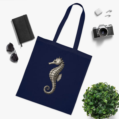 Vintage Etching Seahorse Tote Bag
