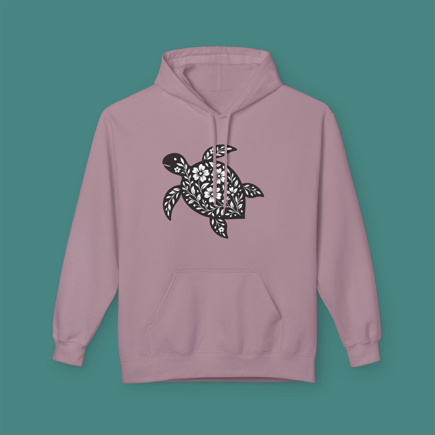 Floral Turtle Silhouette Fleece Unisex Hoodie