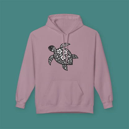 Floral Turtle Silhouette Fleece Unisex Hoodie