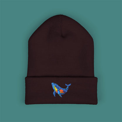 Geometric Polygon Whale Embroidered Beanie