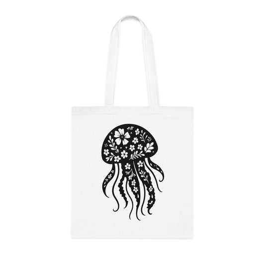 Floral Jellyfish Silhouette Tote Bag