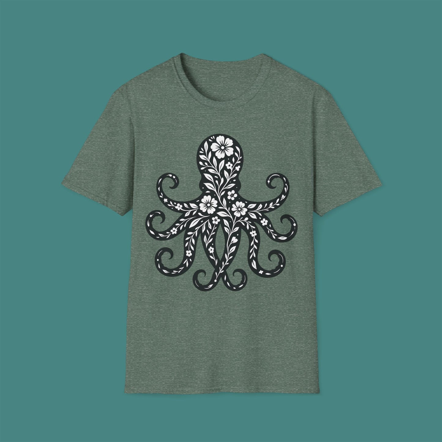 Floral Octopus Silhouette Unisex T-Shirt