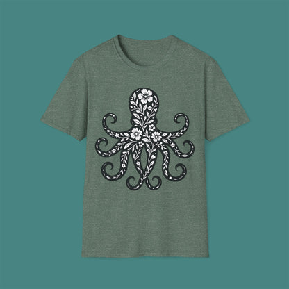 Floral Octopus Silhouette Unisex T-Shirt