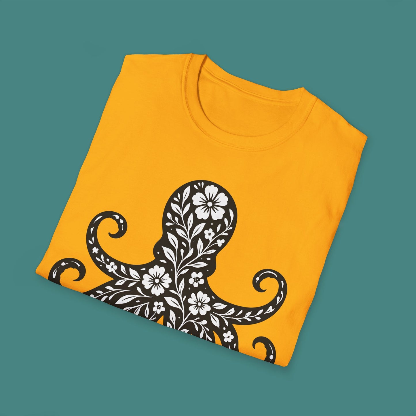 Floral Octopus Silhouette Unisex T-Shirt