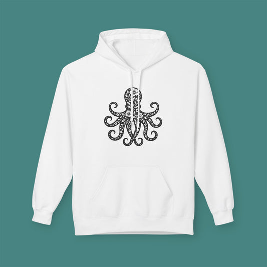 Floral Octopus Silhouette Fleece Unisex Hoodie