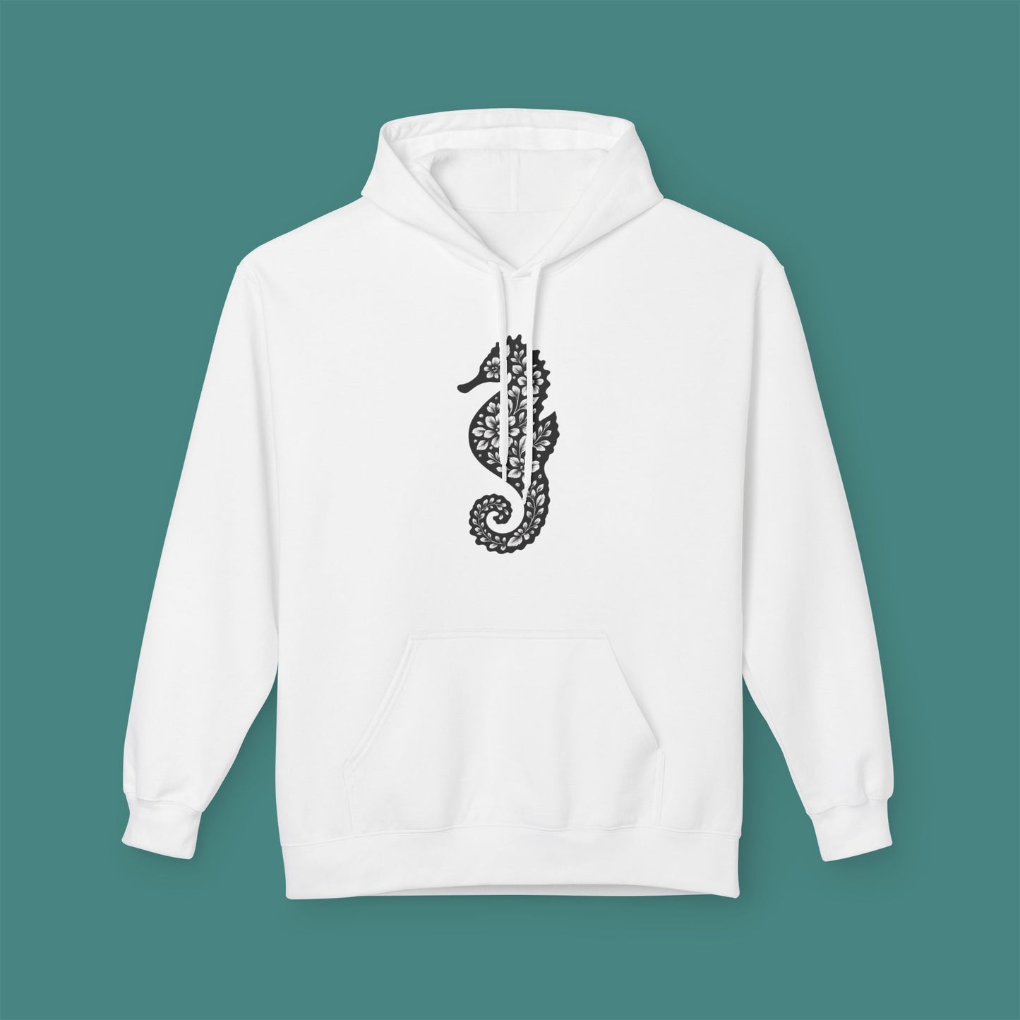 Floral Seahorse Silhouette Fleece Unisex Hoodie