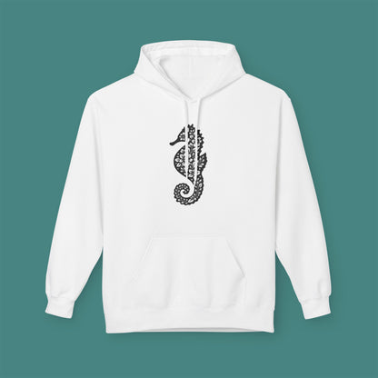 Floral Seahorse Silhouette Fleece Unisex Hoodie