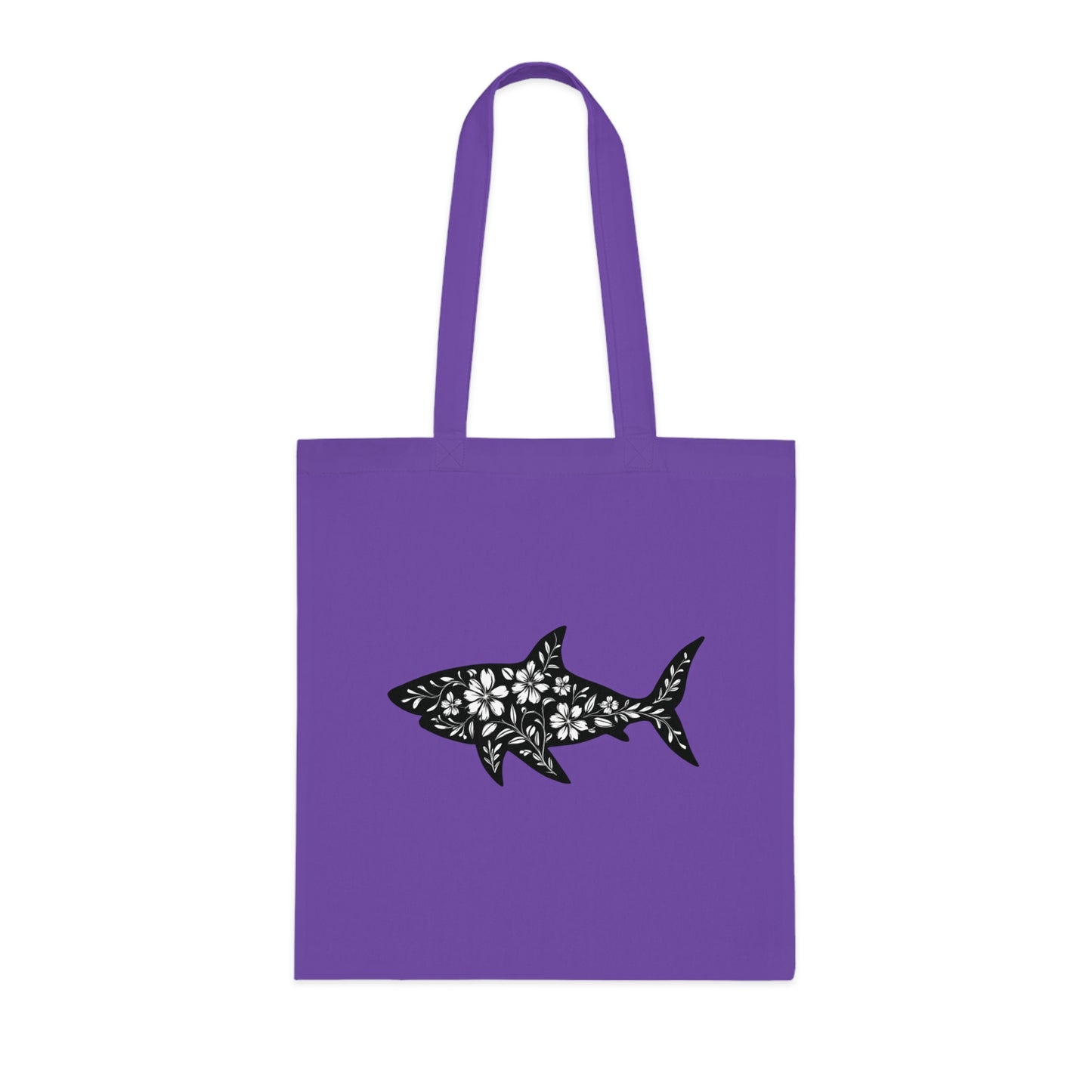 Floral Shark Silhouette Tote Bag