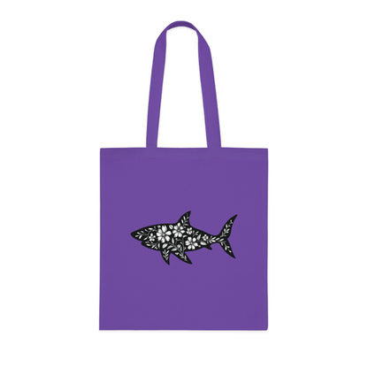Floral Shark Silhouette Tote Bag
