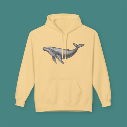 Vintage Etching Whale Fleece Unisex Hoodie