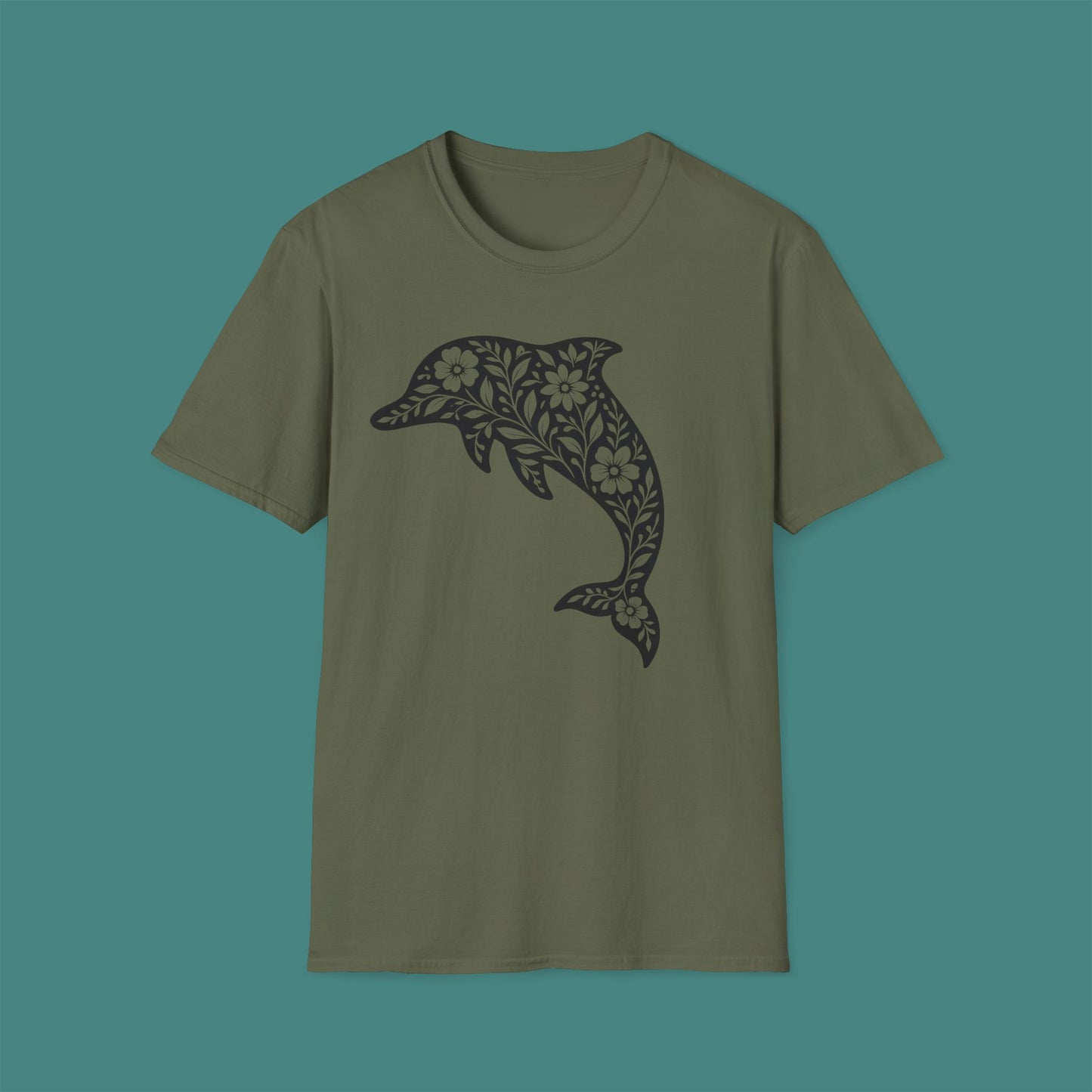 Floral Dolphin Silhouette Unisex T-Shirt