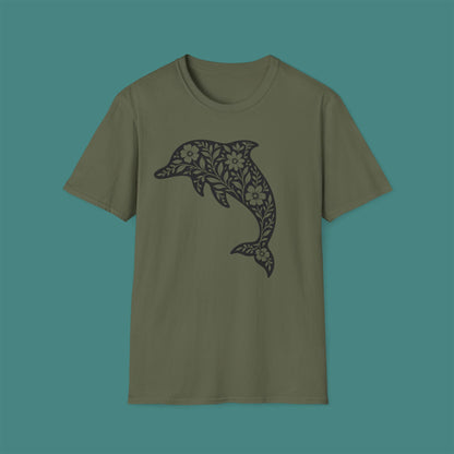 Floral Dolphin Silhouette Unisex T-Shirt