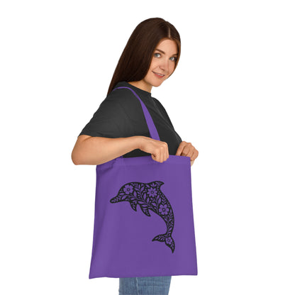 Floral Dolphin Silhouette Tote Bag