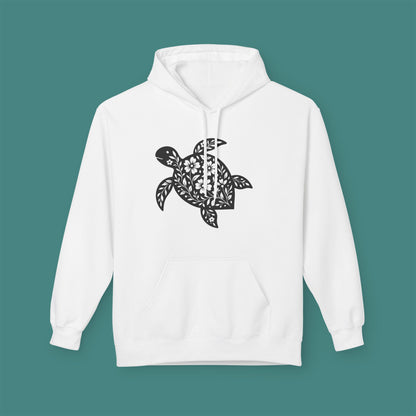 Floral Turtle Silhouette Fleece Unisex Hoodie