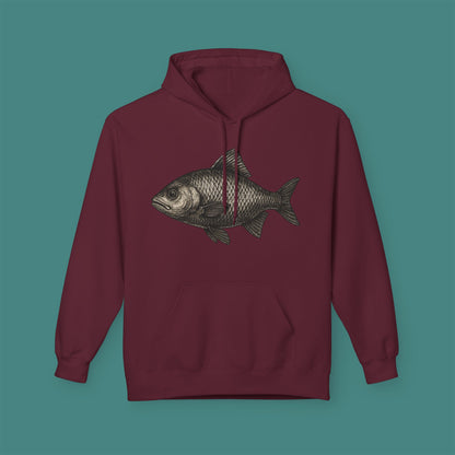 Vintage Etching Fish Fleece Unisex Hoodie