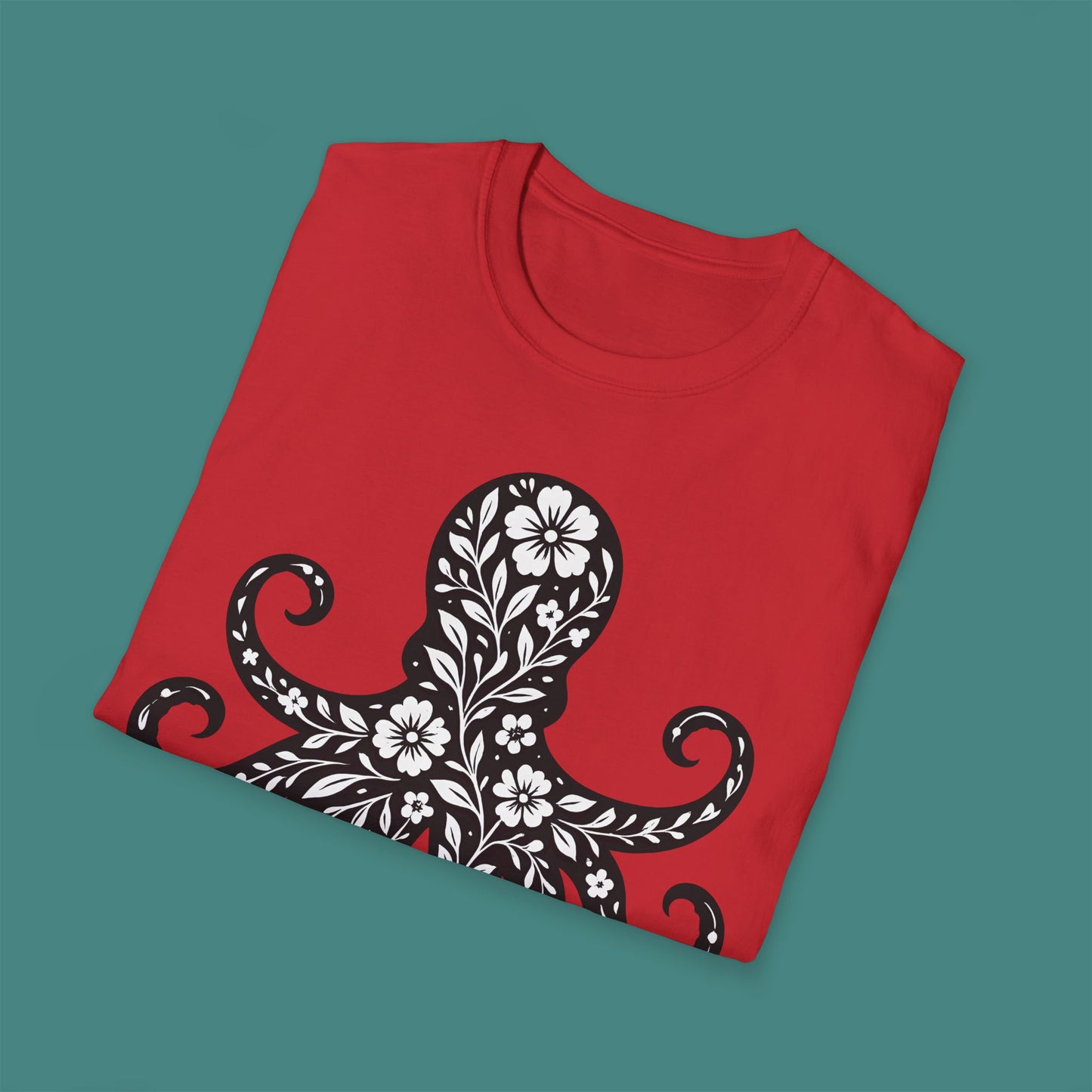 Floral Octopus Silhouette Unisex T-Shirt