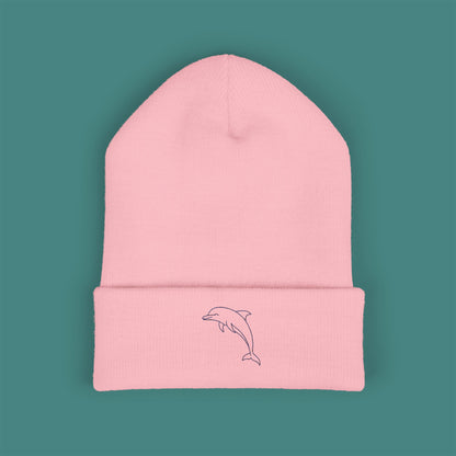 Minimalist Line Art Dolphin Embroidered Beanie