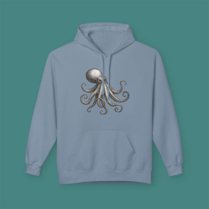 Vintage Etching Octopus Fleece Unisex Hoodie