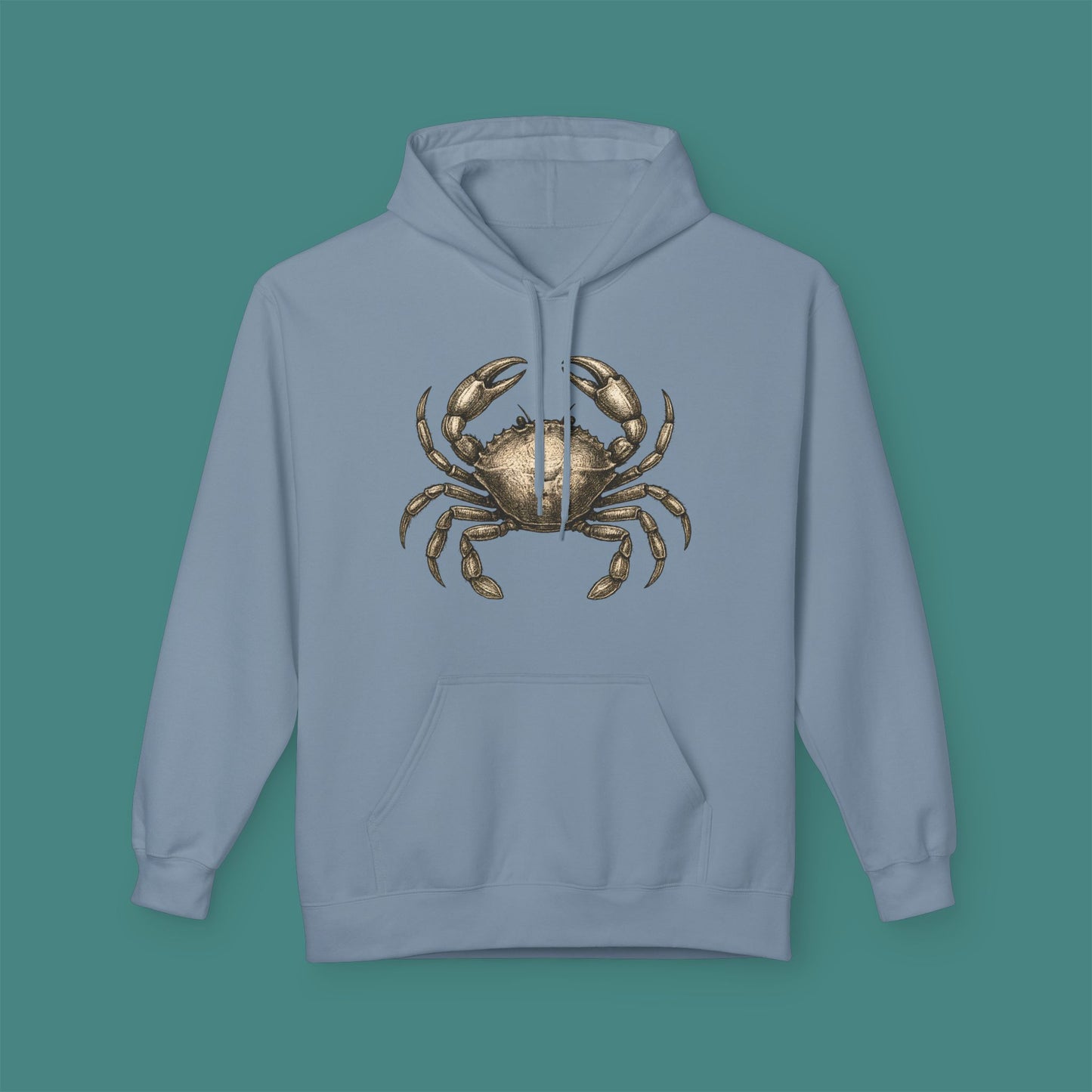 Vintage Etching Crab Fleece Unisex Hoodie