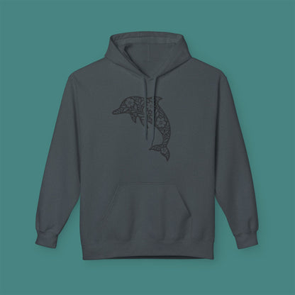 Floral Dolphin Silhouette Fleece Unisex Hoodie