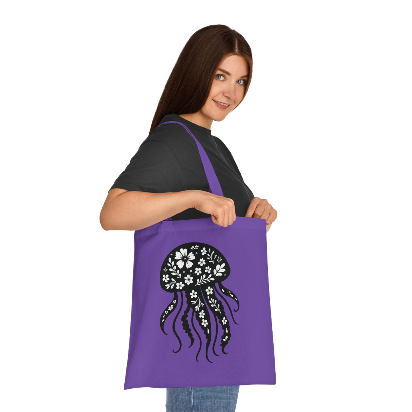 Floral Jellyfish Silhouette Tote Bag
