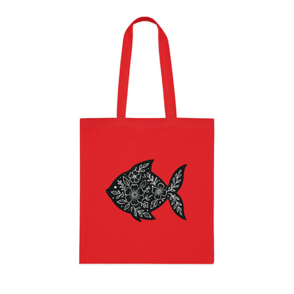 Floral Fish Silhouette Tote Bag