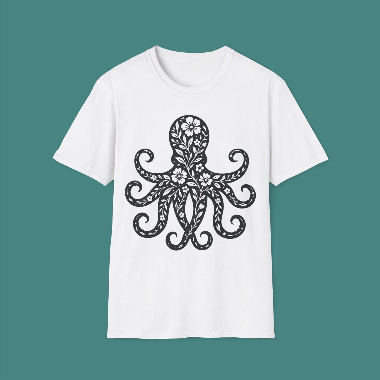 Floral Octopus Silhouette Unisex T-Shirt
