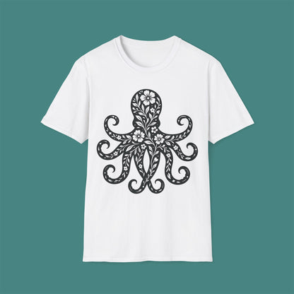 Floral Octopus Silhouette Unisex T-Shirt