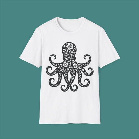 Floral Octopus Silhouette Unisex T-Shirt