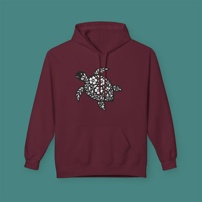 Floral Turtle Silhouette Fleece Unisex Hoodie