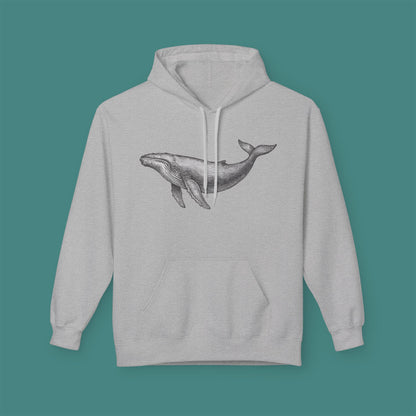 Vintage Etching Whale Fleece Unisex Hoodie