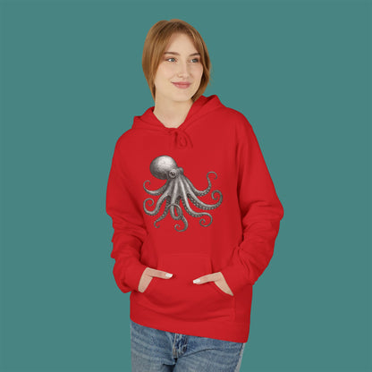 Vintage Etching Octopus Fleece Unisex Hoodie