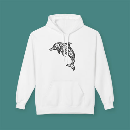 Floral Dolphin Silhouette Fleece Unisex Hoodie