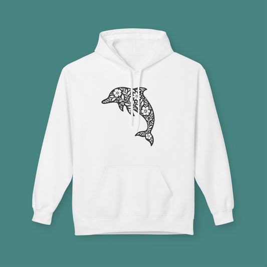 Floral Dolphin Silhouette Fleece Unisex Hoodie