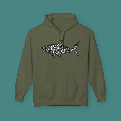 Floral Shark Silhouette Fleece Unisex Hoodie