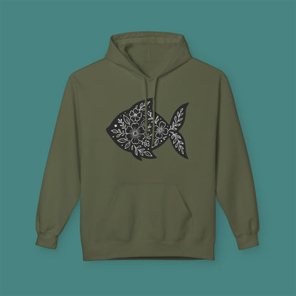 Floral Fish Silhouette Fleece Unisex Hoodie
