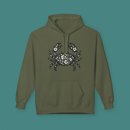 Floral Crab Silhouette Fleece Unisex Hoodie
