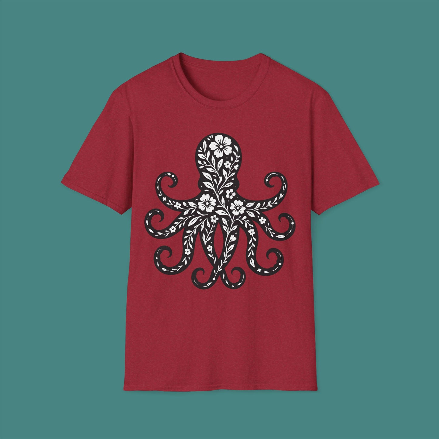 Floral Octopus Silhouette Unisex T-Shirt