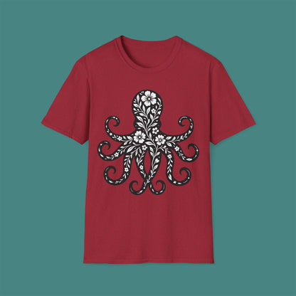 Floral Octopus Silhouette Unisex T-Shirt